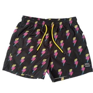 WESC Men’s Black Drawstring Swim Trunks Hot Pants Colorful Lightning Pride Sz S
